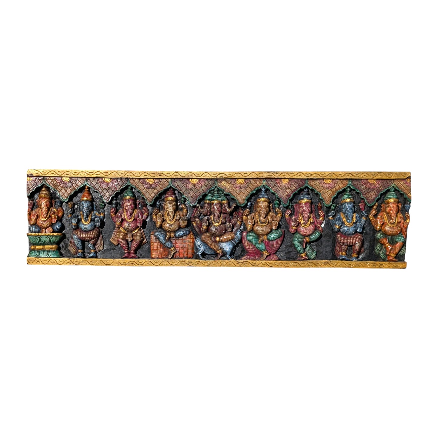 Wooden Ashta Ganapati Panel - Hand-Carved Wall Decor | Thar Arts & Furniture