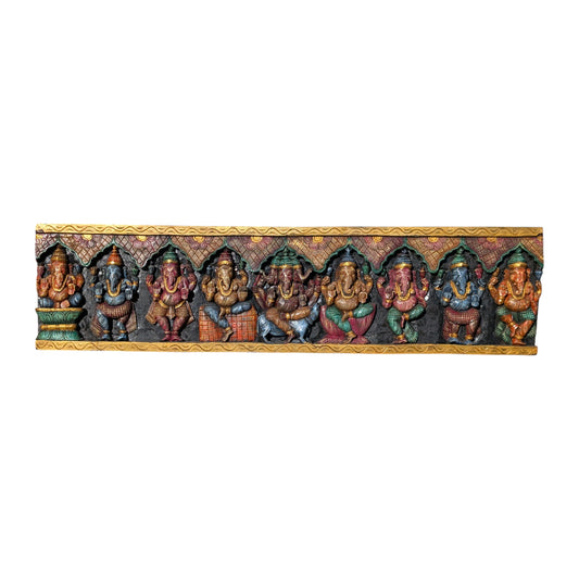 Wooden Ashta Ganapati Panel - Hand-Carved Wall Decor | Thar Arts & Furniture