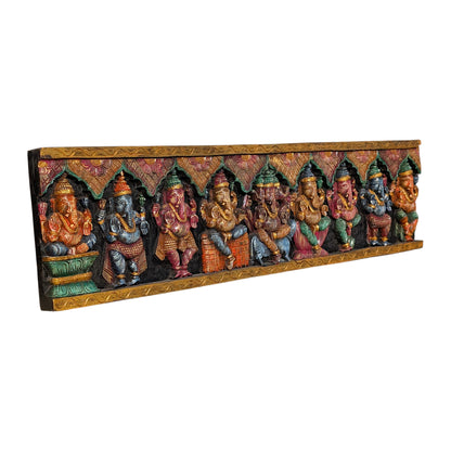 Wooden Ashta Ganapati Panel - Hand-Carved Wall Decor | Thar Arts & Furniture