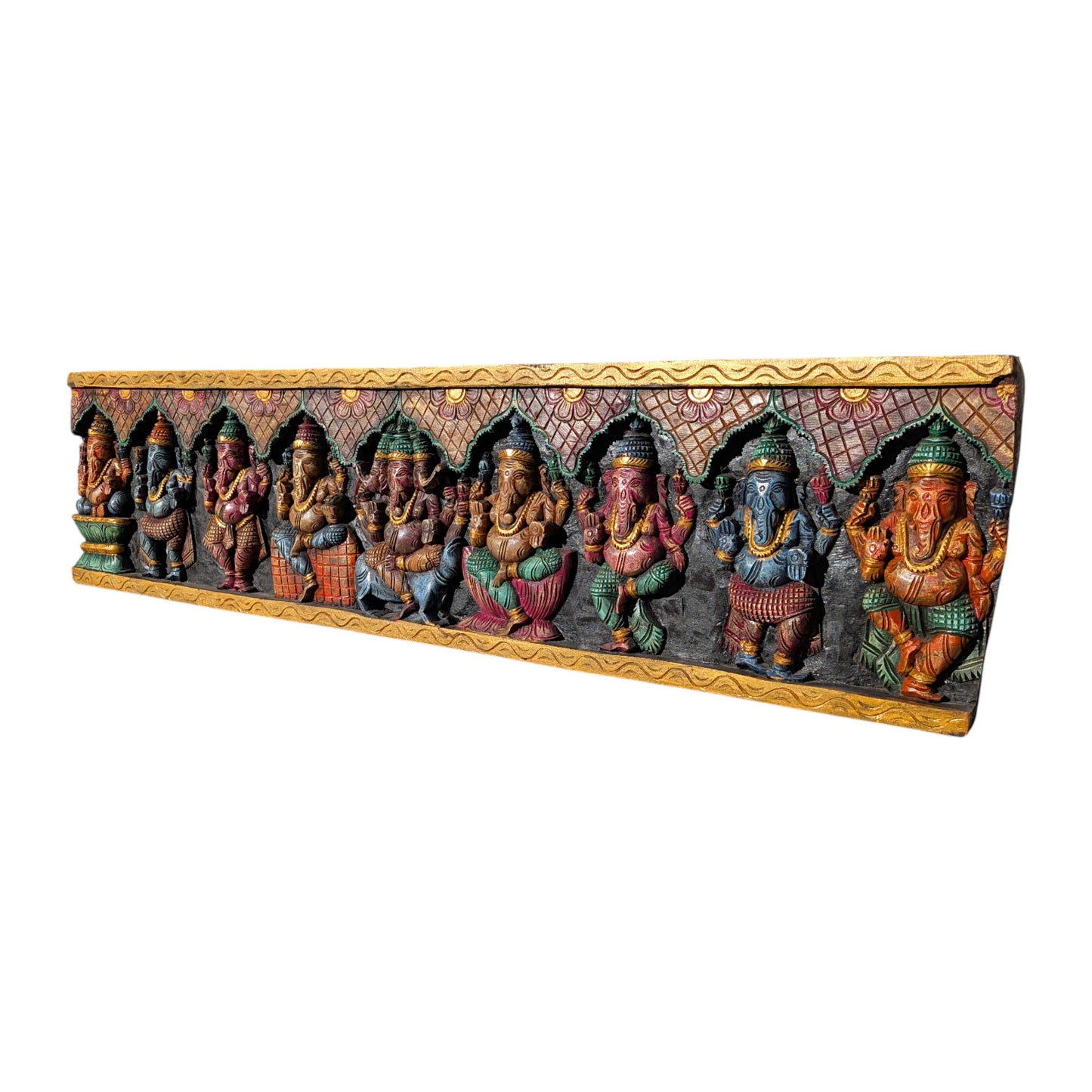 Wooden Ashta Ganapati Panel - Hand-Carved Wall Decor | Thar Arts & Furniture