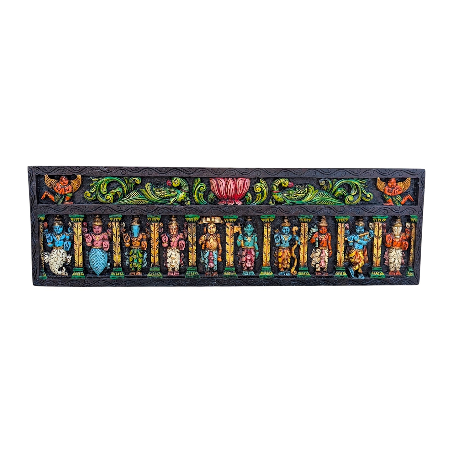 Dasavathara Horizontal Wooden Panel - Vagai Wood Multicolour | Thar Arts & Furniture