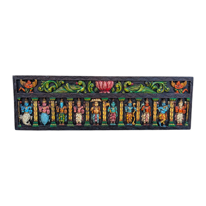 Dasavathara Horizontal Wooden Panel - Vagai Wood Multicolour | Thar Arts & Furniture