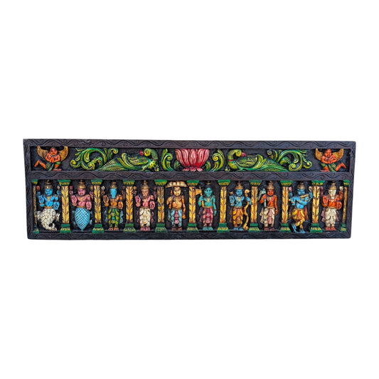 Dasavathara Horizontal Wooden Panel - Vagai Wood Multicolour | Thar Arts & Furniture
