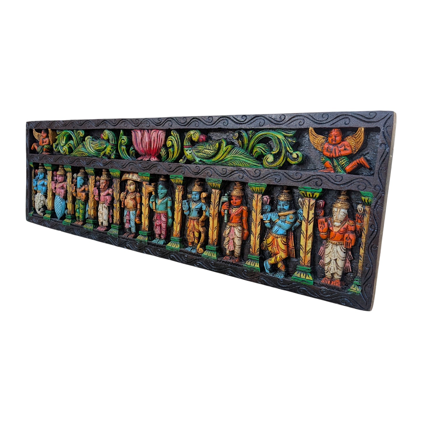 Dasavathara Horizontal Wooden Panel - Vagai Wood Multicolour | Thar Arts & Furniture