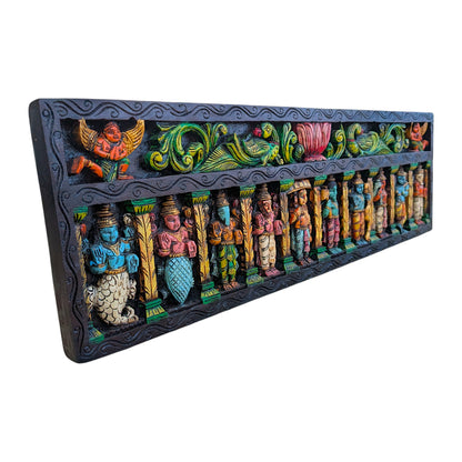 Dasavathara Horizontal Wooden Panel - Vagai Wood Multicolour | Thar Arts & Furniture