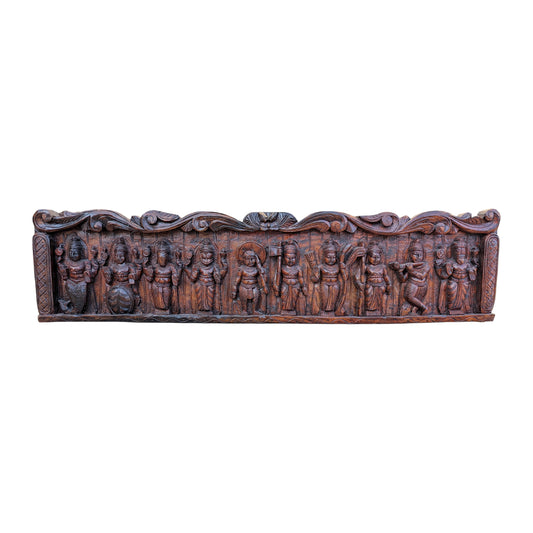 Dasavatharam Wooden Wall Hanging - Hand-Carved Vagai Wood Decor | Thar Arts & Furniture