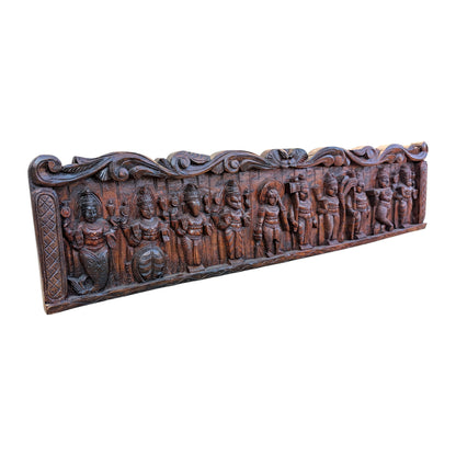 Dasavatharam Wooden Wall Hanging - Hand-Carved Vagai Wood Decor | Thar Arts & Furniture