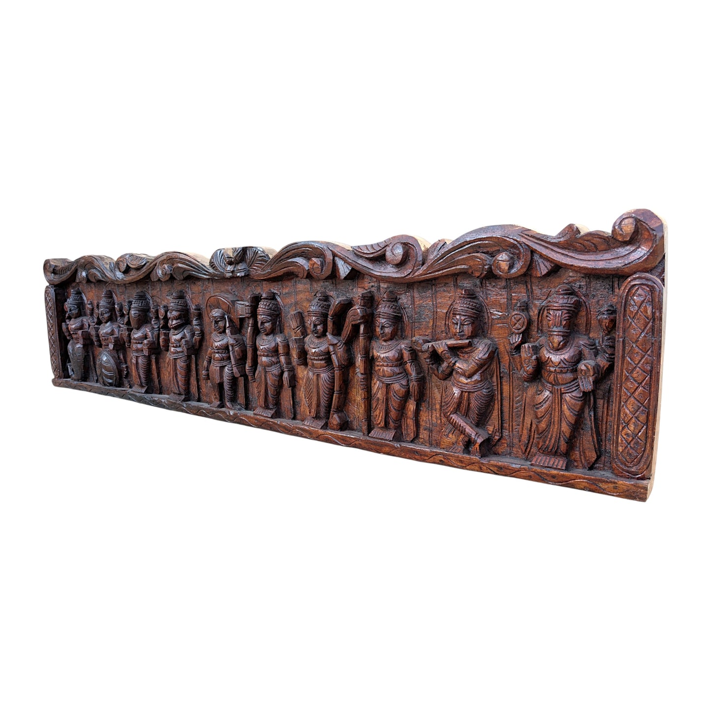 Dasavatharam Wooden Wall Hanging - Hand-Carved Vagai Wood Decor | Thar Arts & Furniture