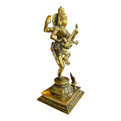 Brass Dancing Saraswati Idol – Spiritual Brass Statue for Home & Pooja