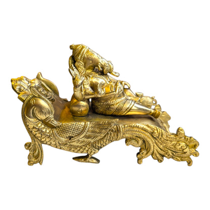 Brass Reclining Ganesha Statue – Artistic Ganesh Idol for Home Decor