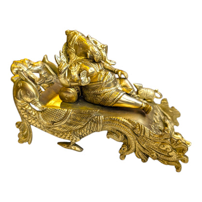 Brass Reclining Ganesha Statue – Artistic Ganesh Idol for Home Decor