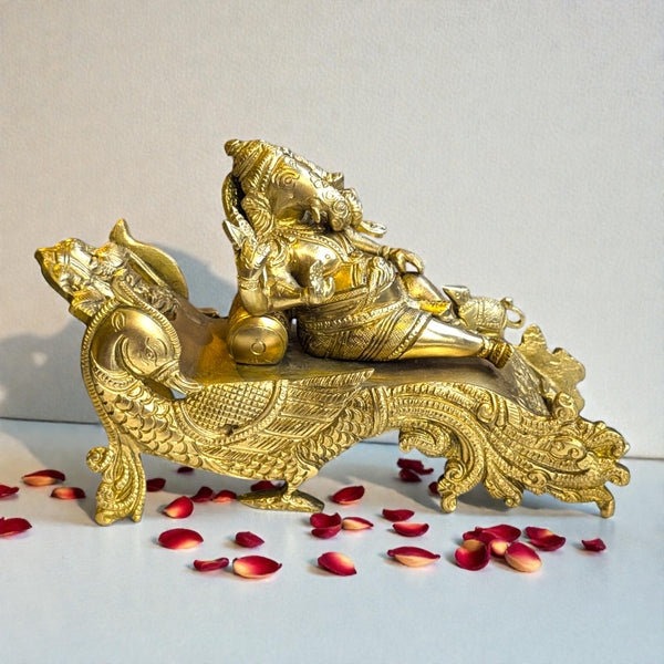 Brass Reclining Ganesha Statue – Artistic Ganesh Idol for Home Decor