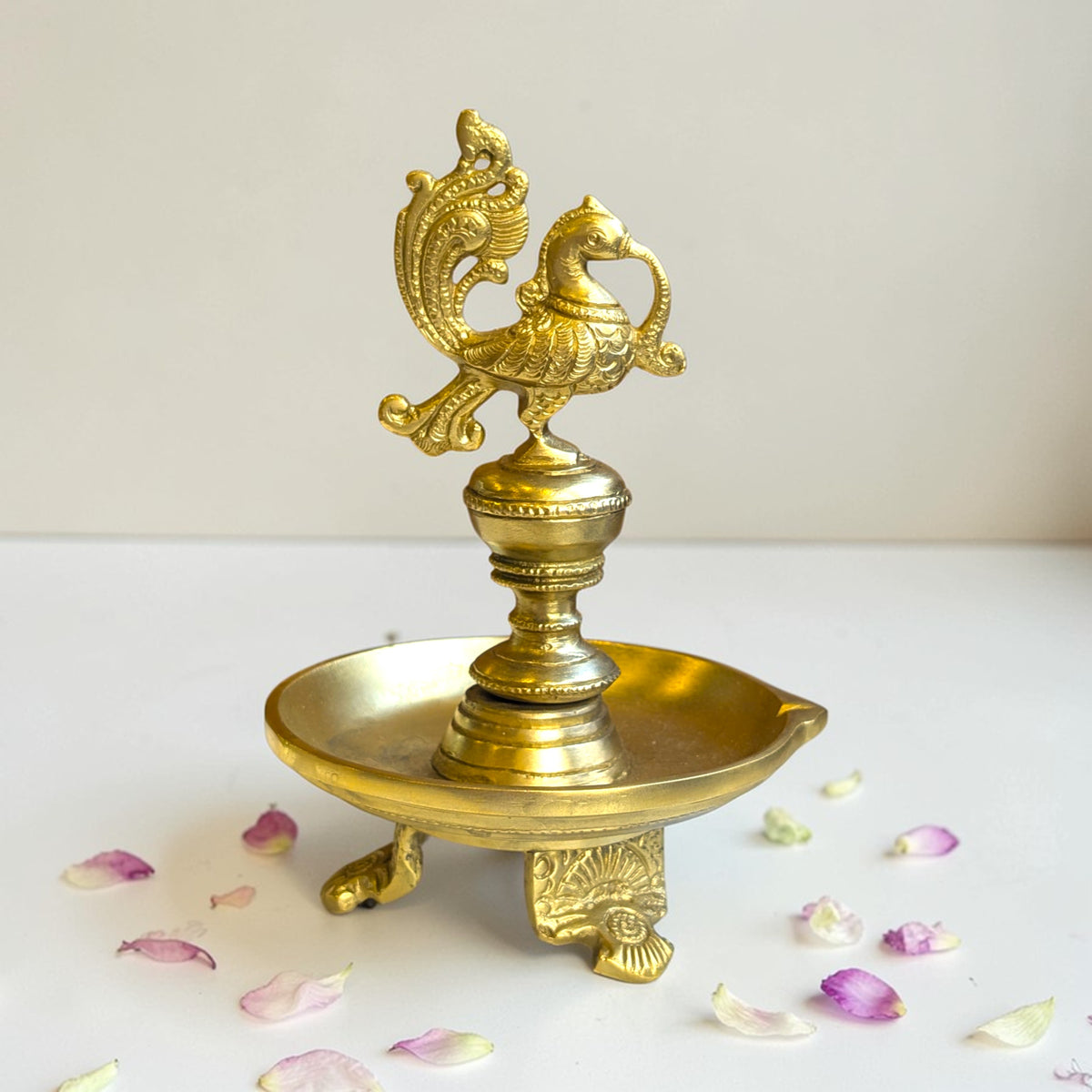 Brass Anna Bird Deepam – Peacock Oil Lamp for Pooja & Home