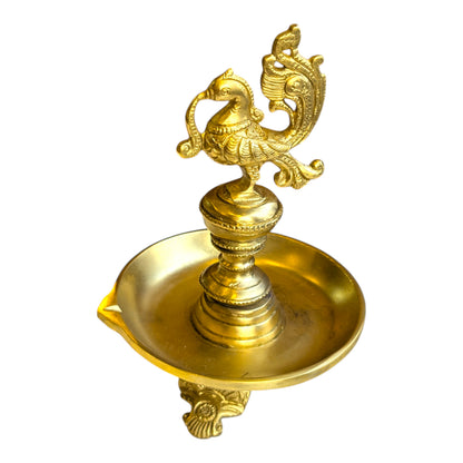 Brass Anna Bird Deepam – Peacock Oil Lamp for Pooja & Home