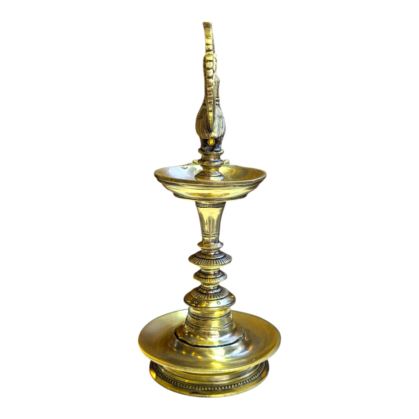 Traditional Brass Peacock Standing Deepam – South Indian Oil Lamp