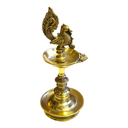 Traditional Brass Peacock Standing Deepam – South Indian Oil Lamp