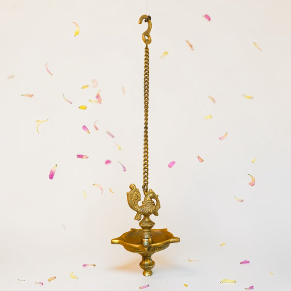 Brass Anna Bird Hanging Deepam – Peacock Hanging Oil Lamp for Pooja