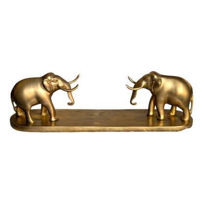 Brass Elephant Pair on Base – Decorative Brass Showpiece for Home