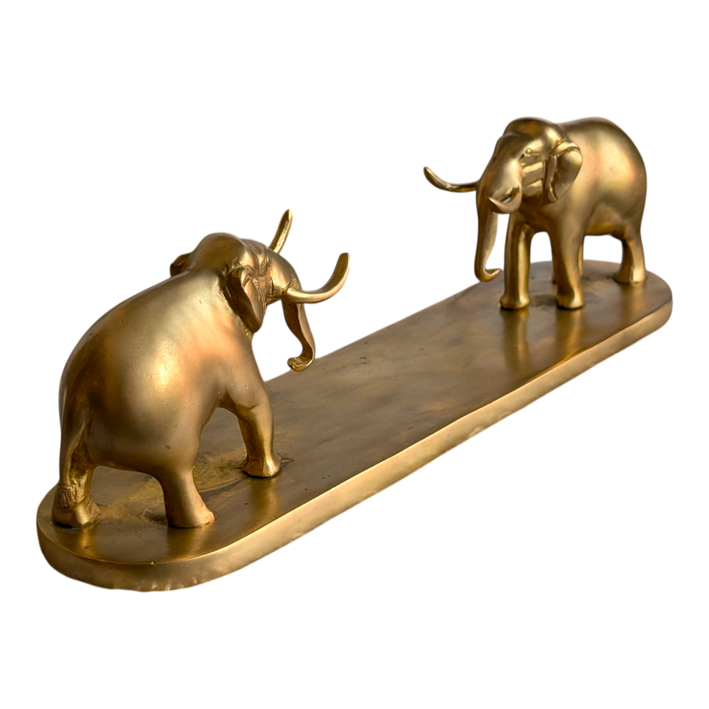 Brass Elephant Pair on Base – Decorative Brass Showpiece for Home