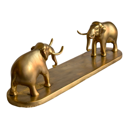 Brass Elephant Pair on Base – Decorative Brass Showpiece for Home