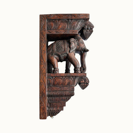 18 Inch Wooden Elephant Wall Bracket – Handcarved Decorative Wall Support | Thar Arts & Furniture