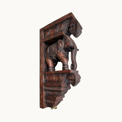 18 Inch Wooden Elephant Wall Bracket – Hand-Carved Decorative Wall Support