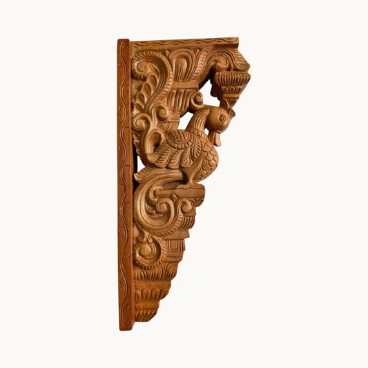18 Inch Teakwood Finish Swan Wall Bracket – Handcarved Decorative Support | Thar Arts & Furniture