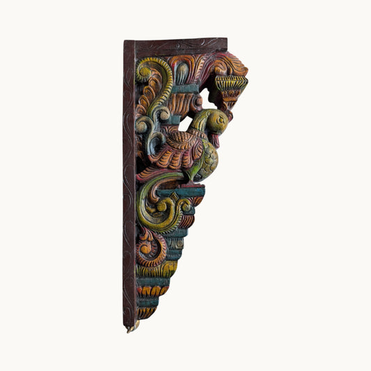 18 Inch Handcarved Painted Wooden Bracket - Hand-Crafted Wall Bracket Shelf | Thar Arts & Furniture