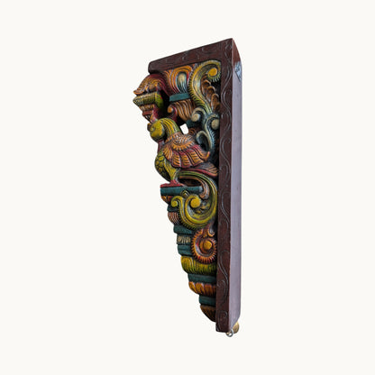 18 Inch Hand-Carved Painted Wooden Bracket – Handcrafted Wall Bracket Shelf