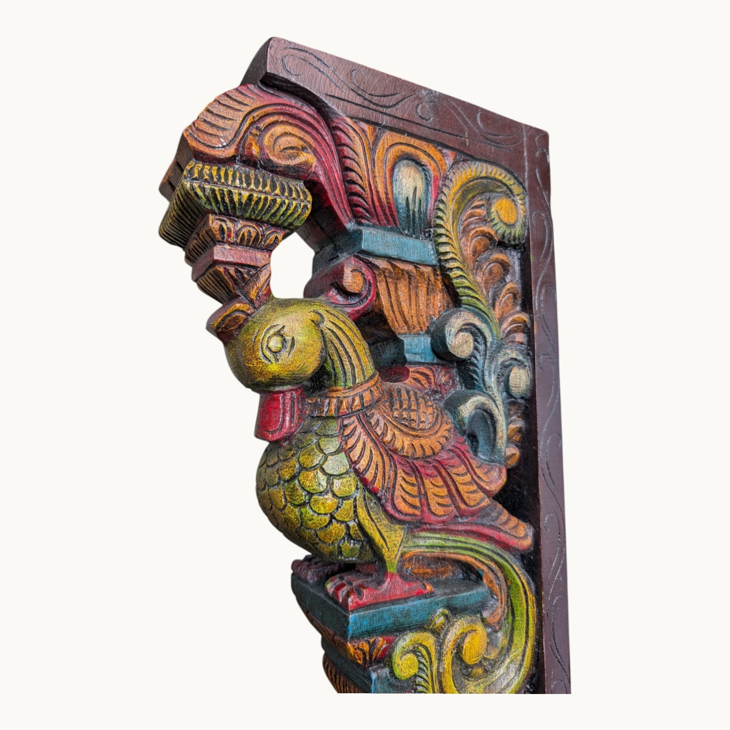 18 Inch Hand-Carved Painted Wooden Bracket – Handcrafted Wall Bracket Shelf
