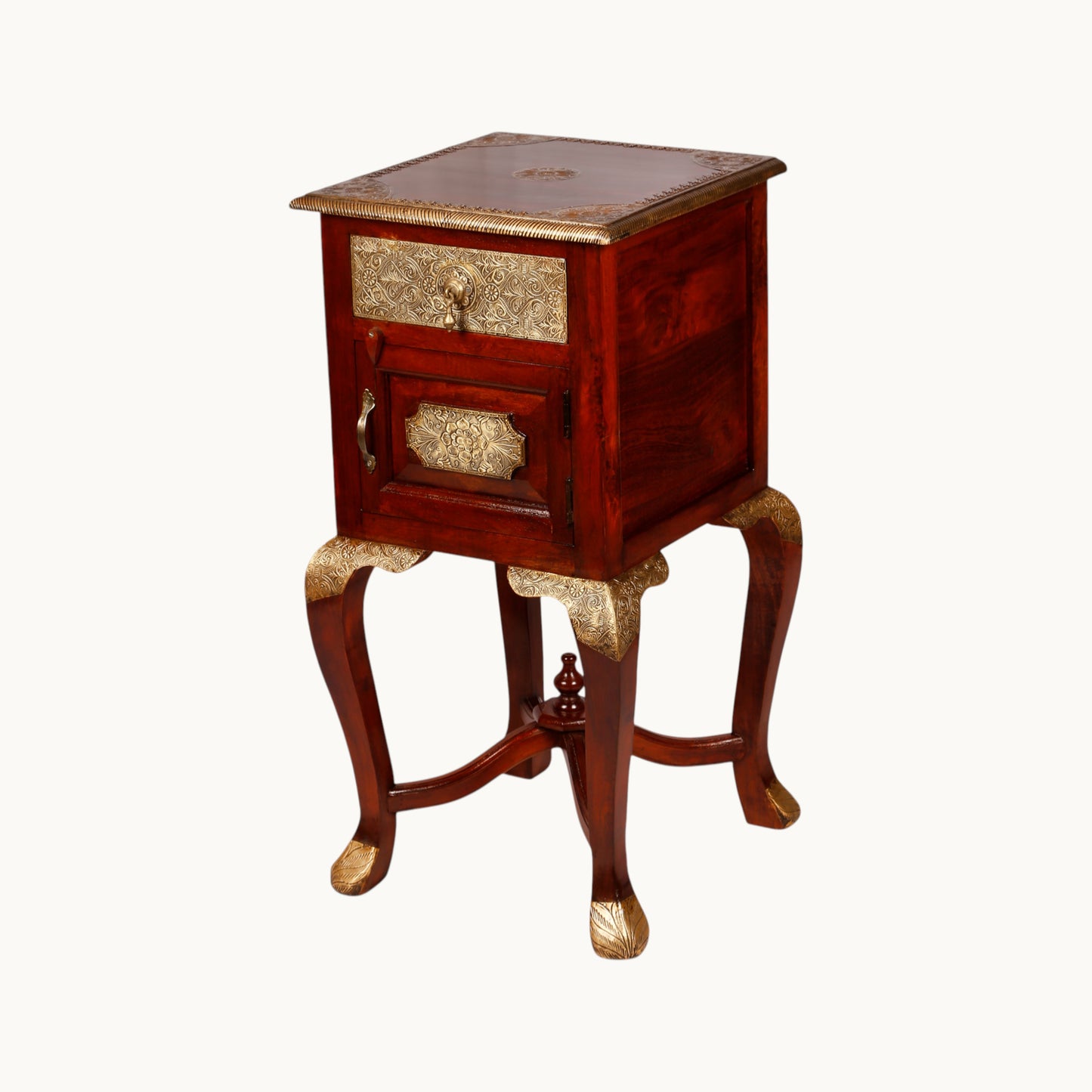 Thar Arts And Furniture - Embossed Antique Brass Work Side Table / stool with brass work