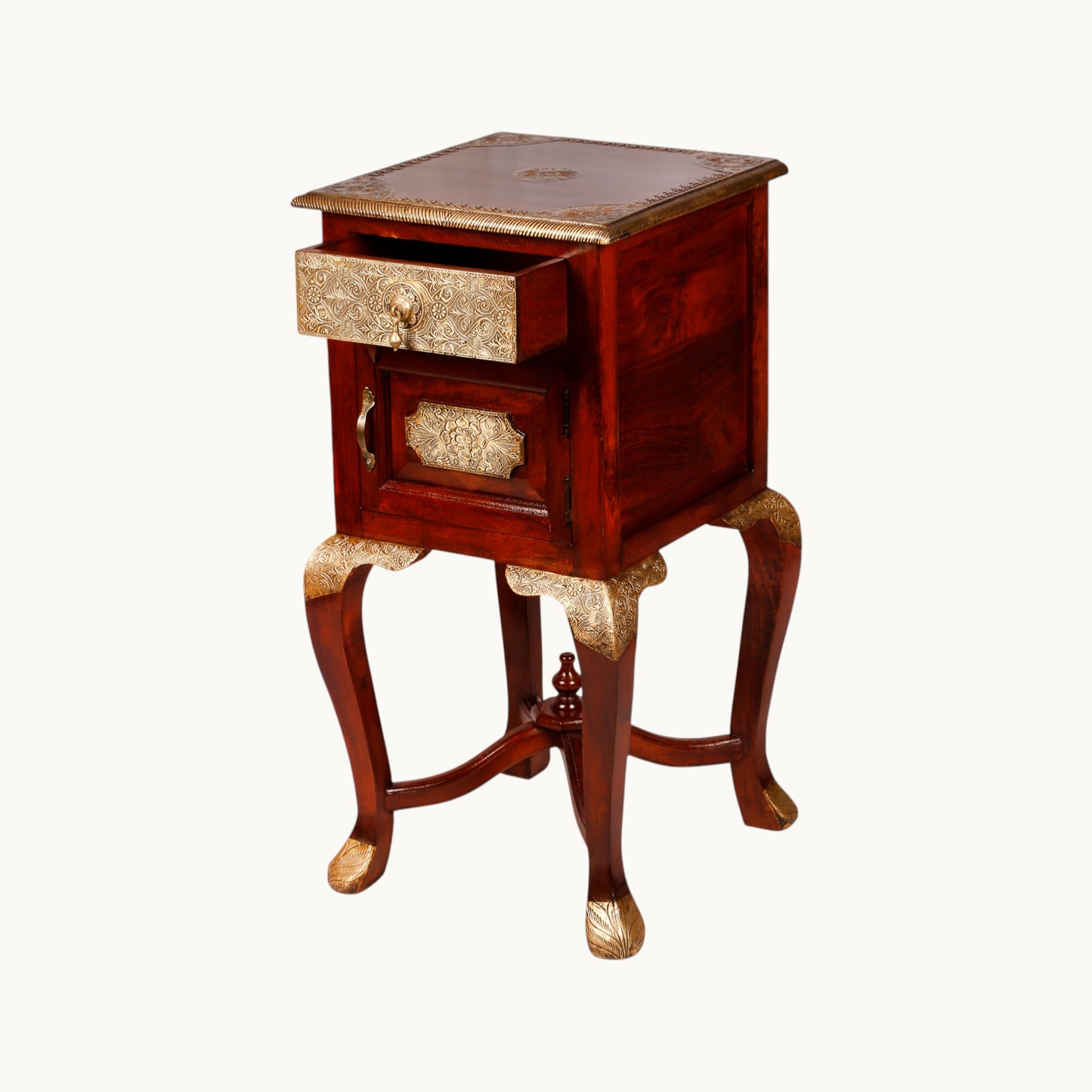 Thar Arts And Furniture - Embossed Antique Brass Work Side Table / stool with brass work