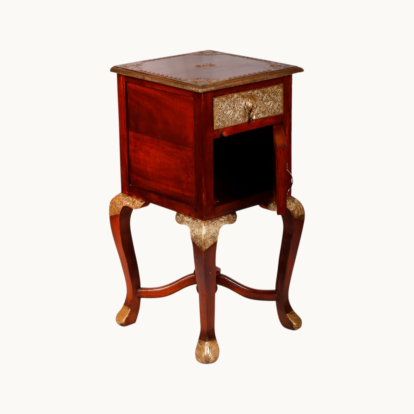 Thar Arts And Furniture - Embossed Antique Brass Work Side Table / stool with brass work