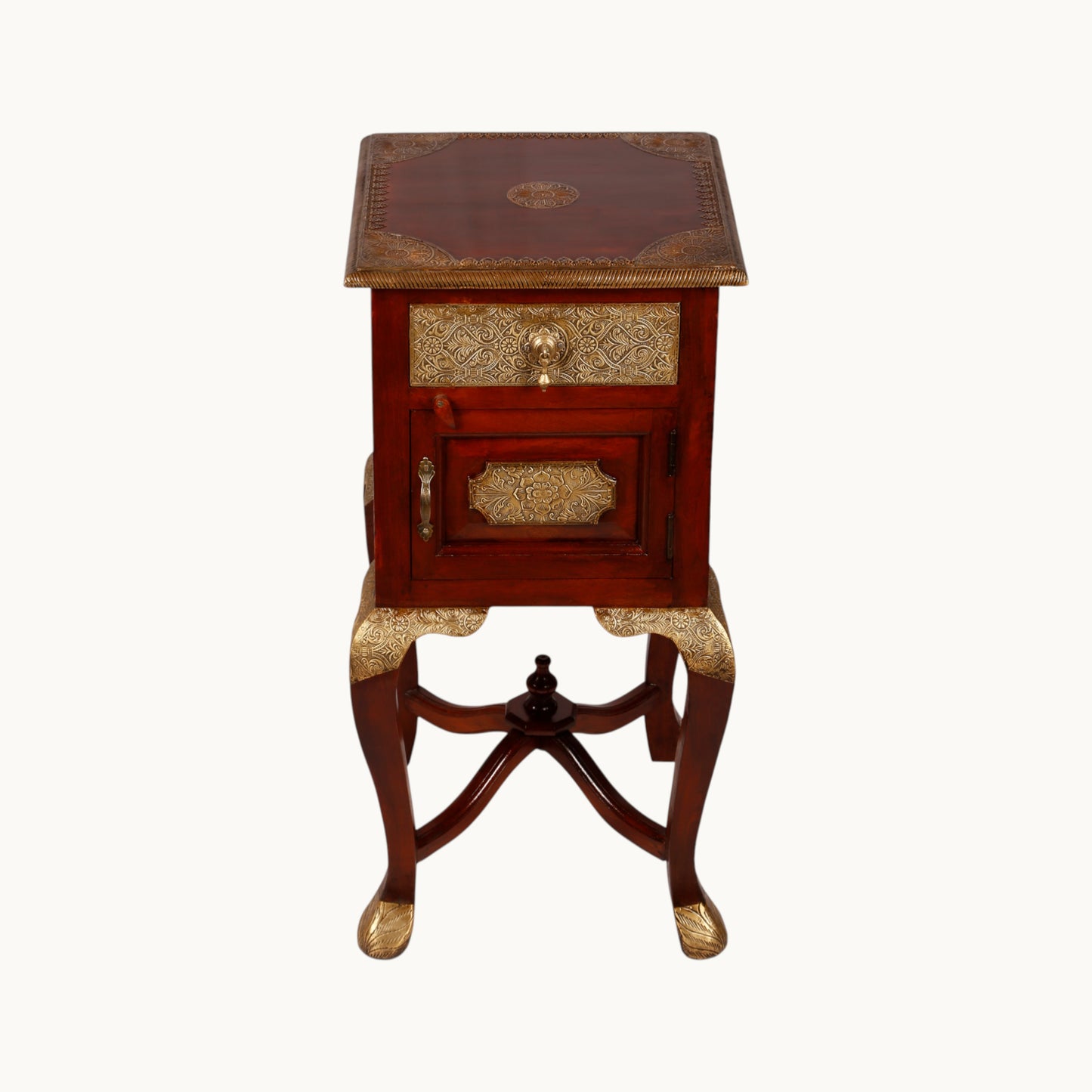 Thar Arts And Furniture - Embossed Antique Brass Work Side Table / stool with brass work