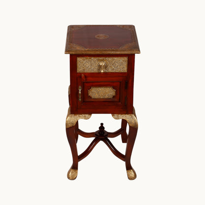 Thar Arts And Furniture - Embossed Antique Brass Work Side Table / stool with brass work