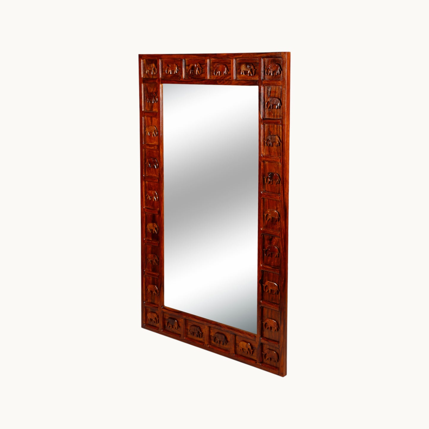Thar Arts And Furniture - Sheesham Ethnic brown wooden Mirror with Elephant Frame