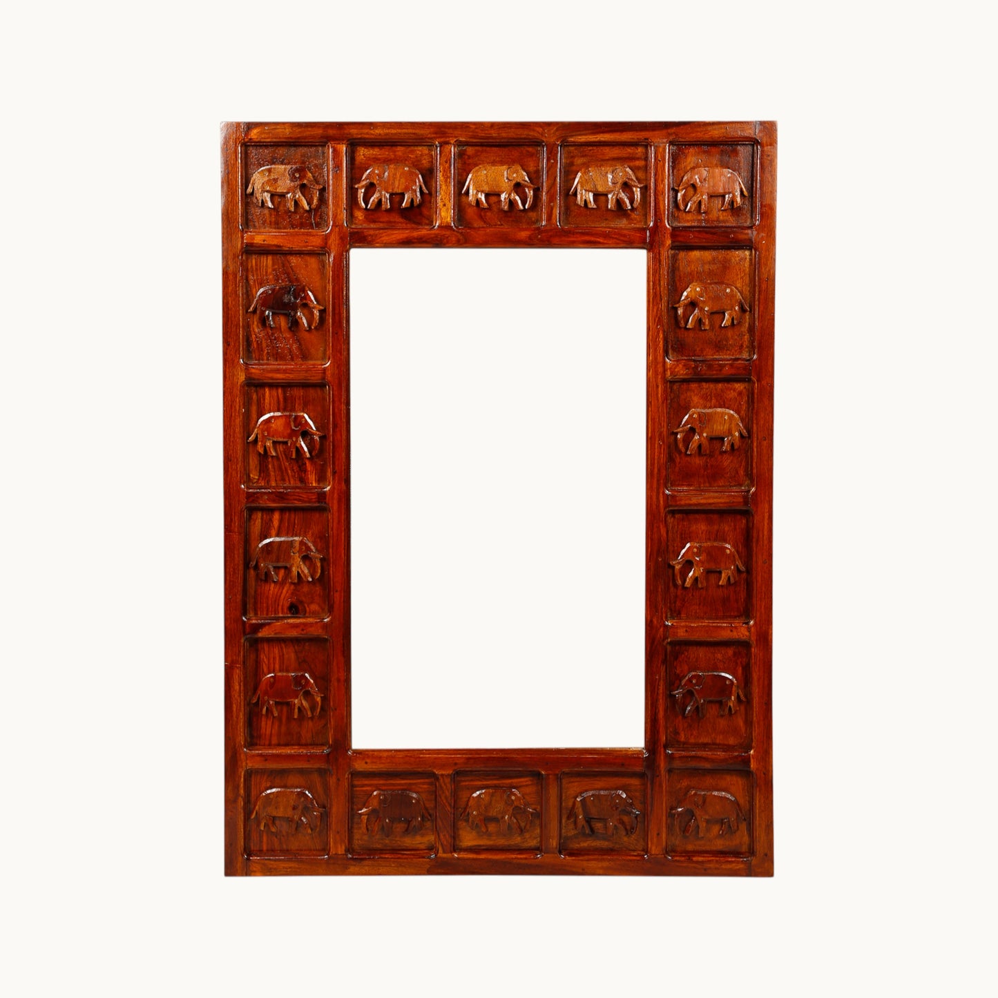 Thar Arts And Furniture - Sheesham Ethnic brown wooden Mirror with Elephant Frame