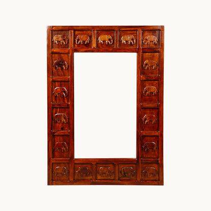 Thar Arts And Furniture - Sheesham Ethnic brown wooden Mirror with Elephant Frame