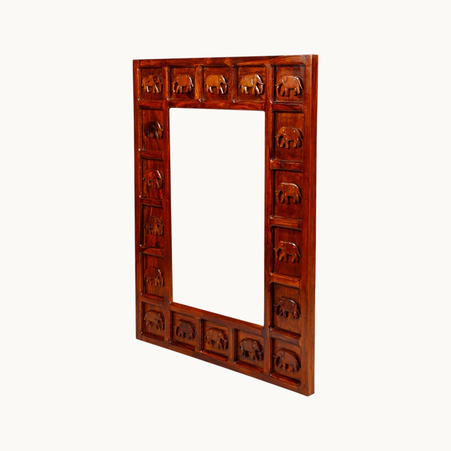 Thar Arts And Furniture - Sheesham Ethnic brown wooden Mirror with Elephant Frame