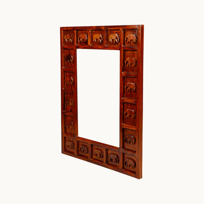Thar Arts And Furniture - Sheesham Ethnic brown wooden Mirror with Elephant Frame