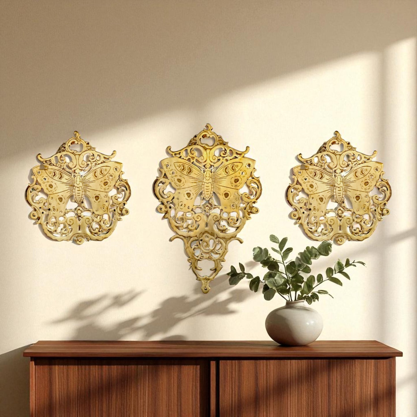 Thar Arts And Furniture - Brass Butterfly Wall Panel Set of Three