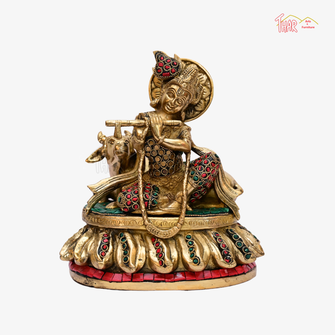 Brass Cow Krishna Statue