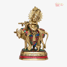 Brass Cow with God Krishna