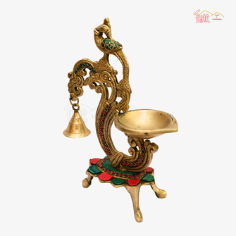 Brass Standing Deepak With Bell