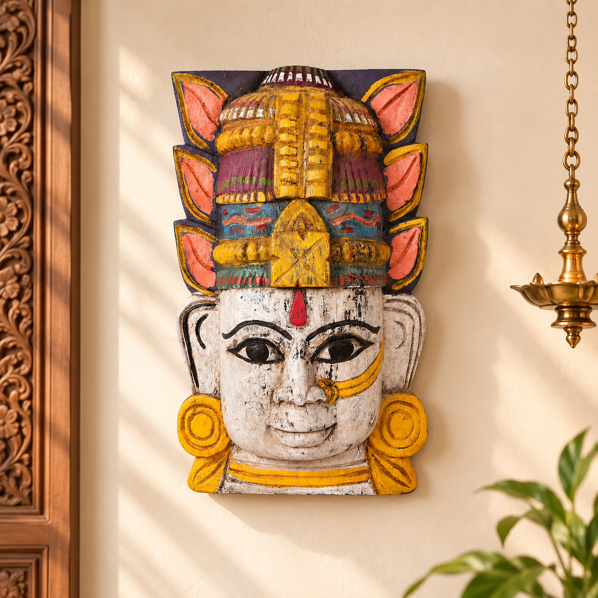 Handcrafted Wooden Lakshmi Face – Traditional Painted Decor