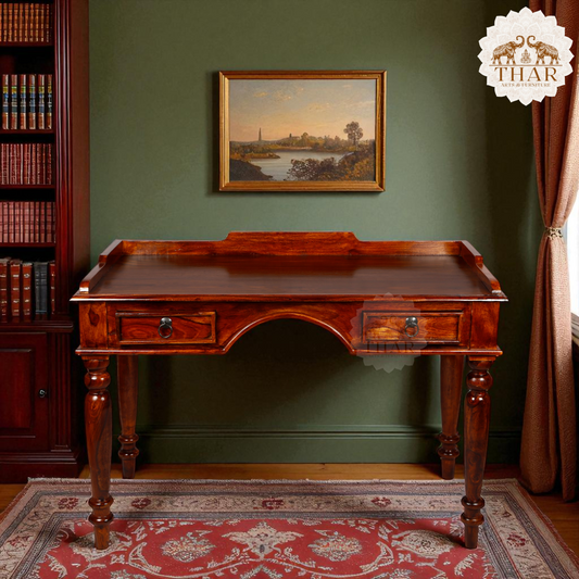 Thar Arts And Furniture - Solid Sheesham Wood Writing Table with 2 storage drawer