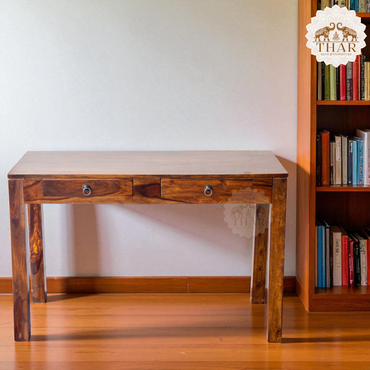 Thar Arts And Furniture - Solid Sheesham Wood Writing Table with 2 storage drawer