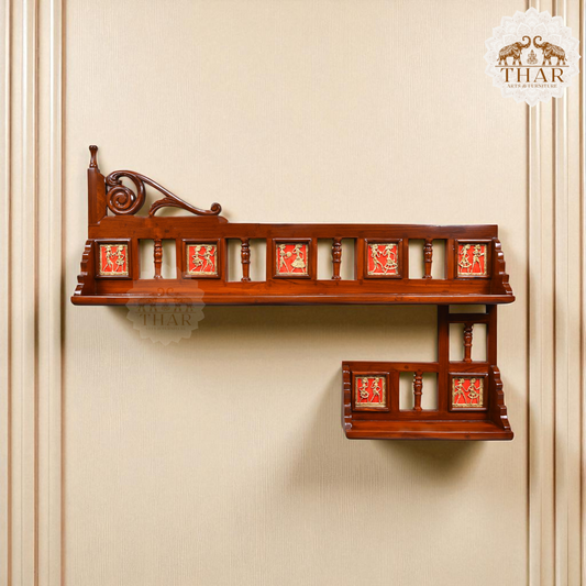 Thar Arts And Furniture - Teak wood Wall Shelf with Dhokra and Warli art