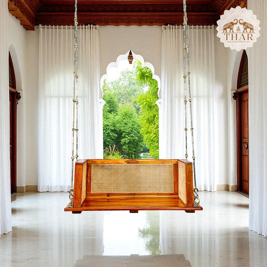 Thar Arts & Furniture - Solid Sheesham Wood & Cane Weave Swing