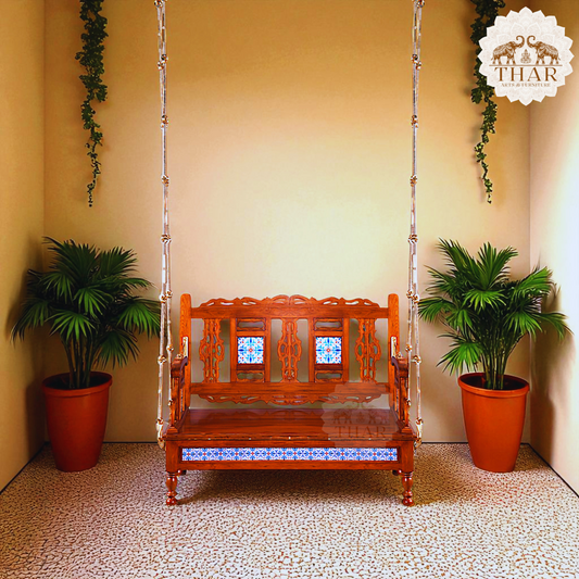 Thar Arts & Furniture - Meera Reversible Teak Wood Swing with Handcrafted Tiles